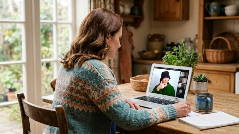 A student joining the weekly live class from home